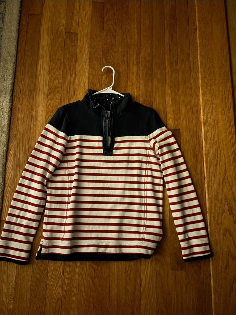 Fat Face Red and White Striped Zip-Up Sweater